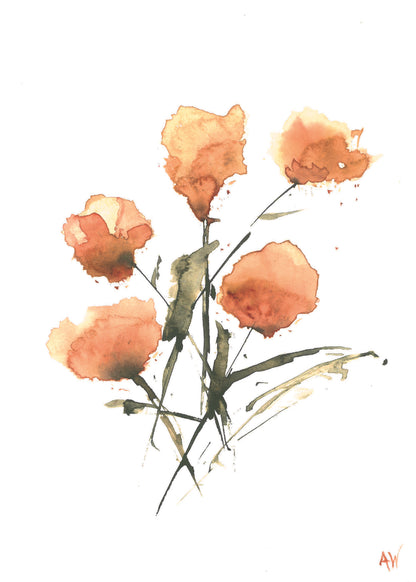 Peach Poppies Watercolor